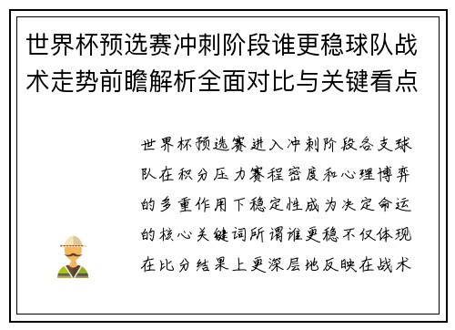 世界杯预选赛冲刺阶段谁更稳球队战术走势前瞻解析全面对比与关键看点