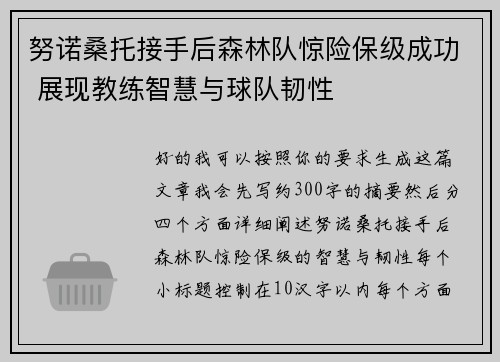 努诺桑托接手后森林队惊险保级成功 展现教练智慧与球队韧性 努诺桑托接手后森林队惊险保级成功 展现教练智慧与球队韧性
